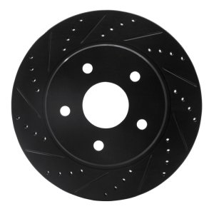 Chrysler Aspen Brake Rotor (1) - Front Left - R1 Concepts - Drilled & Slotted - Black - `02-`24